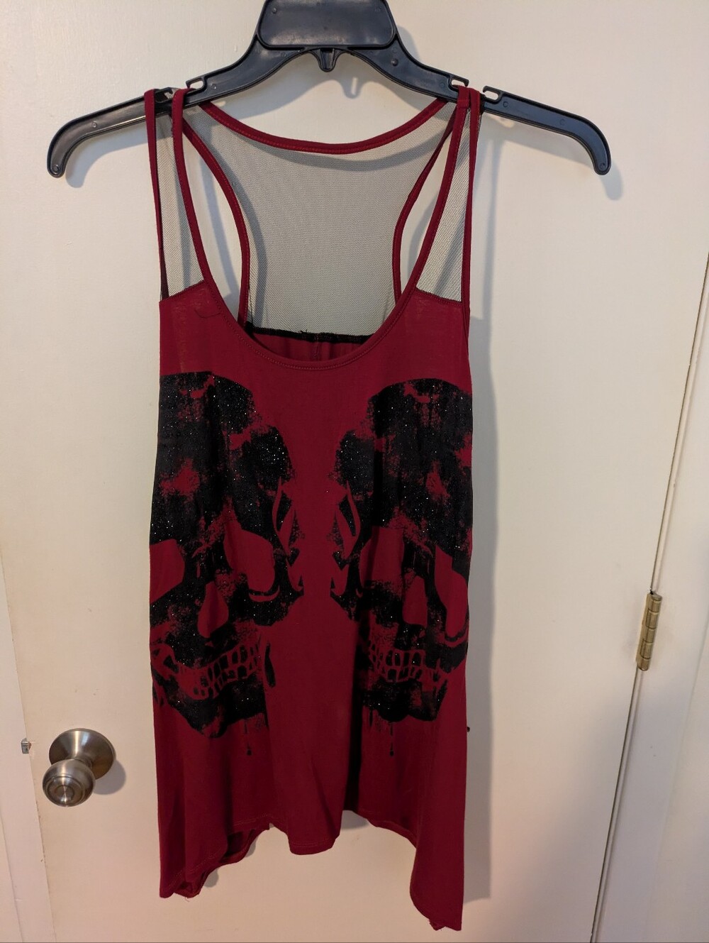 Hot Topic Red Burgundy Skull Graphic Mesh Racerback Tank Top Gothic